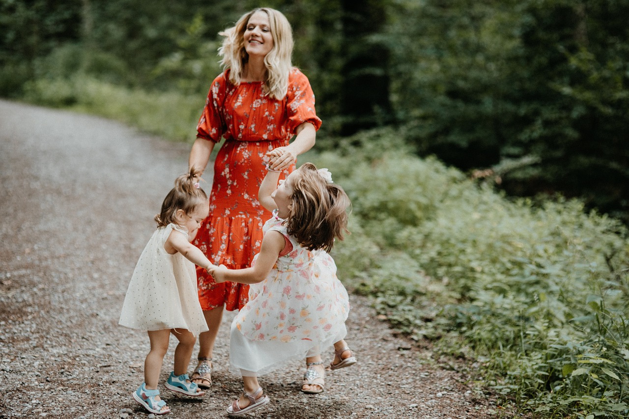 happy family walking in park